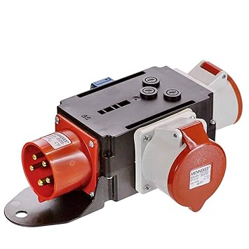 as - Schwabe MIXO Adapter / Stromverteiler MOSEL – CEE-Stecker auf 2 CEE-Steckdosen (32 A / 16 A) und 1 Schuko Steckdose – Ro