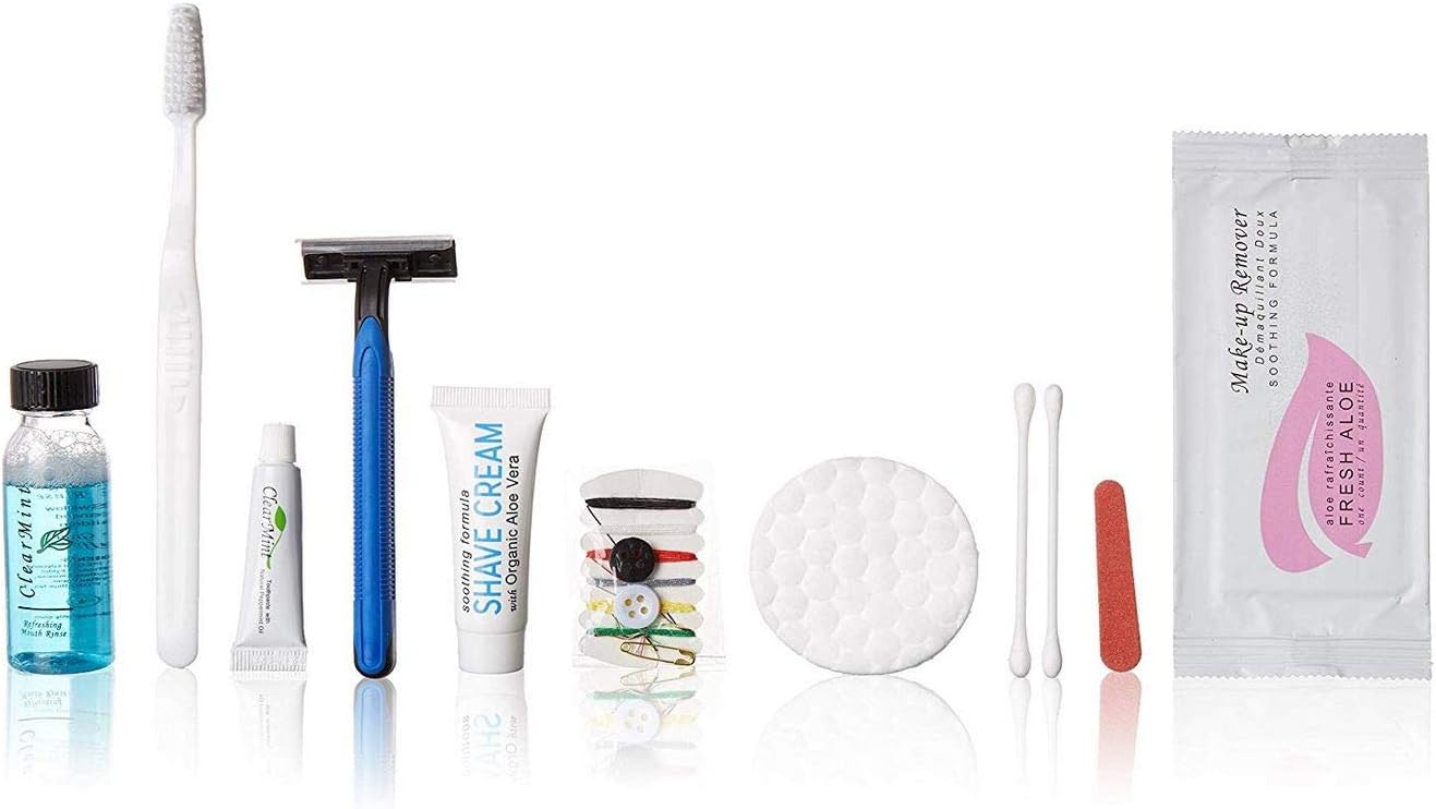 Hospitality Accessories 1-Shoppe All-In-Kit | Shave Set | Toothbrush & Tooth Paste | Make Up Remover Wipes | Personal Care Set | Mouthwash | (75 pcs)