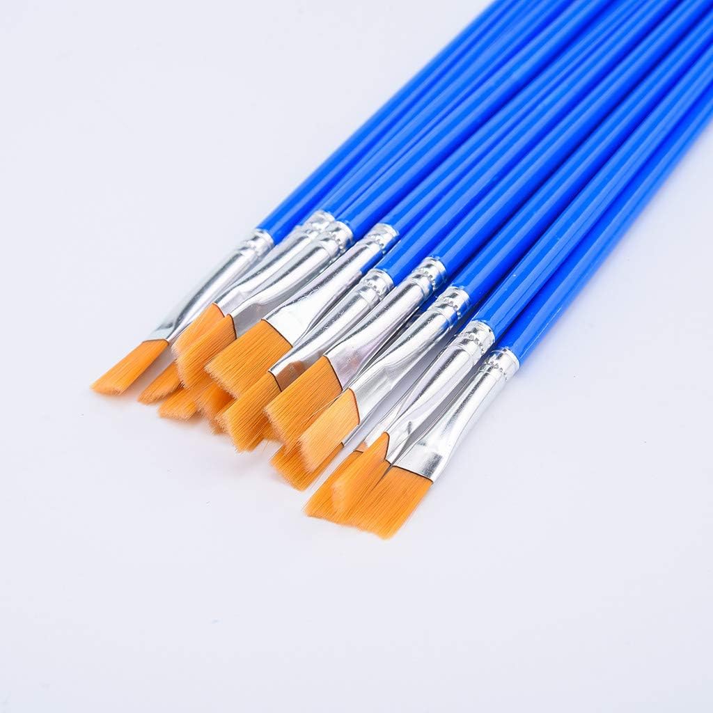 Set 10 Pennelli Per Bambini - Testa Piatta E Tonda - Per Colori Acrilici E Olio
