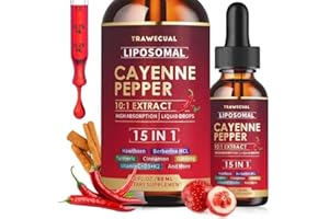 TRAWECUAL 15 in1 Liposomal Cayenne Pepper Liquid Drops Supplement, with Vitamin D3 K2, Hawthorn, Berberine HCL, Beet Root, Turmeric, Cinnamon, Digestion, Circulatory Heath Support- 2 Fl Oz for 30 Days