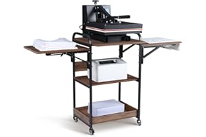 Kokorona 3 Tier Heat Press Table, Movable Heat Press Stand for Storage, Heavy Duty Heat Press Stand with Folding Working Table, Rolling Craft Station for Sublimation Print and Transfer Machine