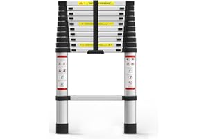 YIYAI Telescoping Ladder, 10.5 FT/3.2 m Aluminum Compact Ladder with Safety Lock, Non-Slip Feet, 330 lbs Max Capacity Extension Ladder Easy to Store and Carry, Attic Ladders for Home, Outdoor Work, DIY