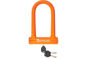 OTTOLOCK Sidekick Compact U-Lock - Heavy Duty Anti Theft Bicycle U-Lock with Keys, Silicone-Coated, Bike Accessories, Orange