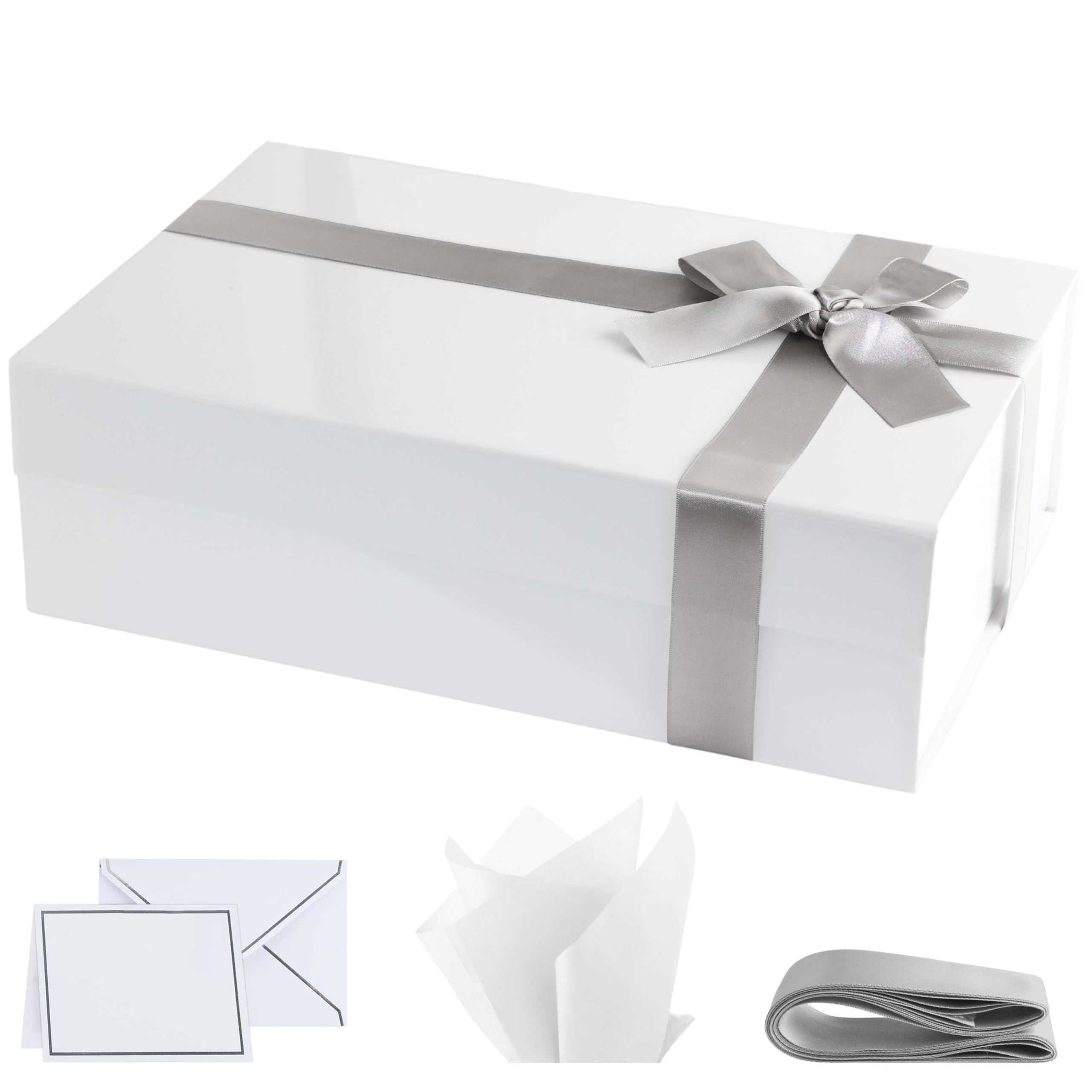 Photo 1 of ***(MISSING BOW)***Purple Q Crafts Premium White Gift Box with Magnetic Closure - 14x9x4 inches - Includes Ribbon and Gift Card - Elegant Presentation Box for All Occasions
