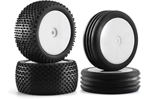 Chanjorlin 1/10 RC Off Road Racing Tires and Wheels Rims 12mm Hex Front and Rear Tyres for 1:10 Scale Buggy Car Serpent Spyder SRX2 SRX4 XRAY XB2 Tekno EB410 yokomo yz4 Tamiya TD4 TT-02B DF-02 4PCS