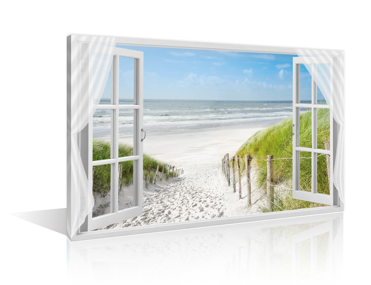 TISHIRON Coastal Scene Ocean Home Decor Beach Window View Wall Art Posters & Prints 1 Pieces Coastal Scene Ocean Poster Pictures House Decor Posters & Prints Framed Ready to Hang (16" Wx24 H)