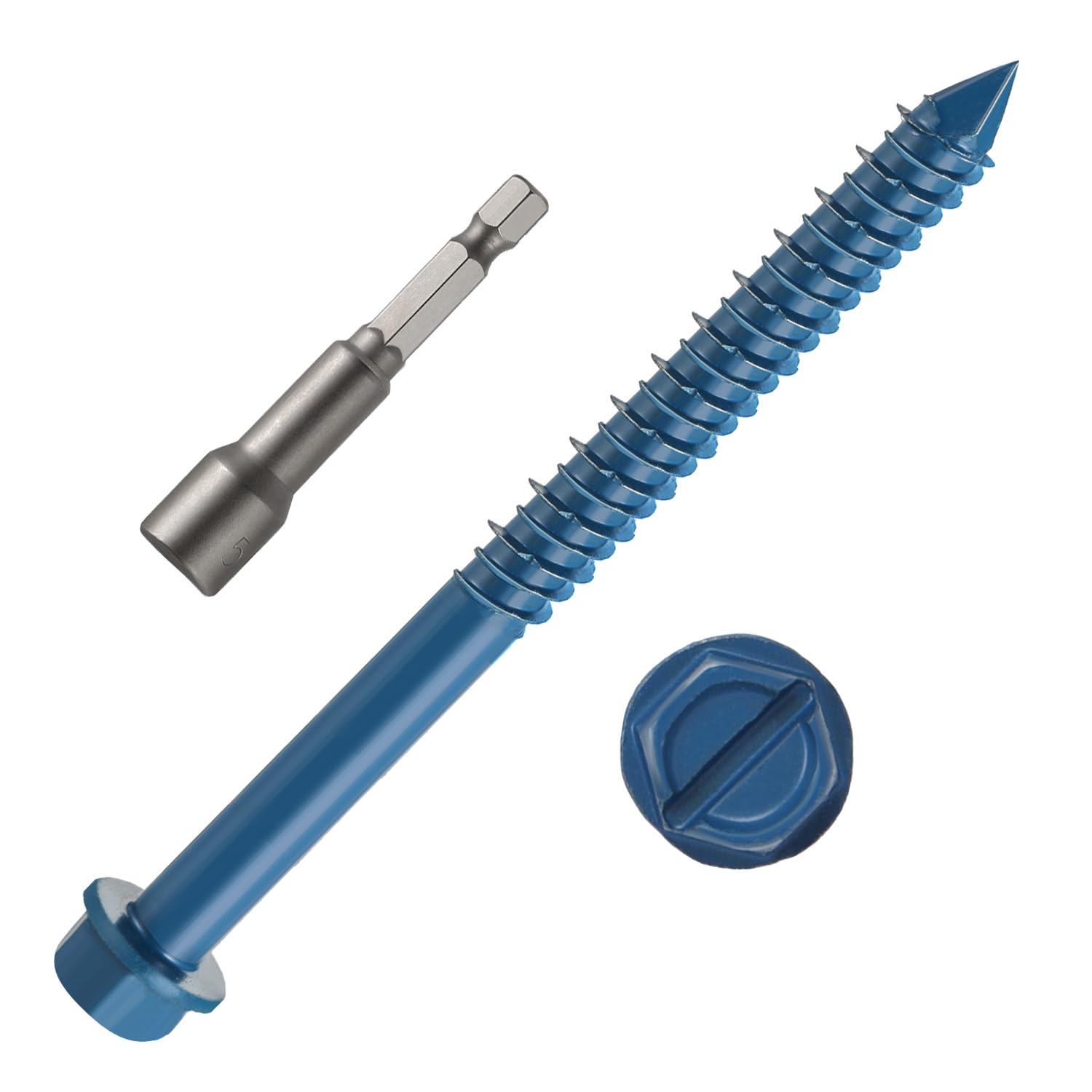 Photo 1 of 1/4" x 4" Concrete Screws, 50 PCS Blue Hex Washer Head Concrete Screws Anchor Kit for Masonry, Cement, Block, Brick or Stucco