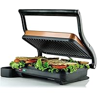 Ovente Electric Indoor Panini Press Grill with Non-Stick Double Flat Cooking Plate & Removable Drip Tray, Countertop…