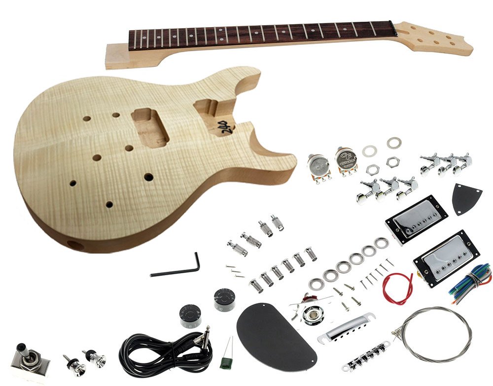 Solo PR Style DIY Guitar Kit, Carved Body with Flame Maple Top