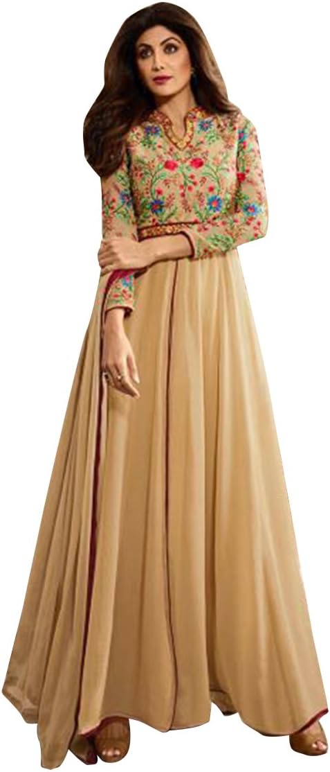womens Shilpa Bollywood Designer New Launch Anarkali Salwar Kameez Gown Long Heavy Wedding Ceremony Party Wear By 28 Plus Beige