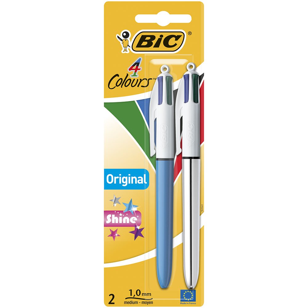 Bic 4 Colours Medium/Shine Pack of 2 Medium-Size Multicolour Retractable Ballpoint pens.