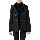 JiangWu Women's Fashion Sherpa Fleece Thickened Horn Button Hooded Jacket Winter Warm Slim Coat