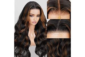 EARLR 28 inch Highlight 1b30 Human Hair Wig Balayage Brown Highlight 7X5 Lace Front Bye Bye Knots Glueless Wigs Human Hair Pre Plucked Bleached Knots Pre Everything Put on and Go 200% Density Wig