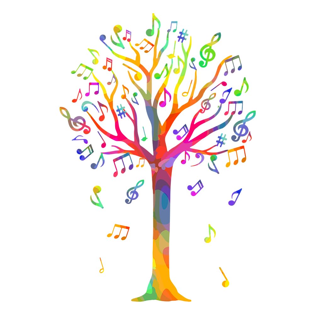 SUPERDANT Colorful Music Trees Wall Sticker DIY Art Vinyl Wall Decal Gradient Music Notes Wall Decoration for Garden, Living Room, Bedroom, Playroom