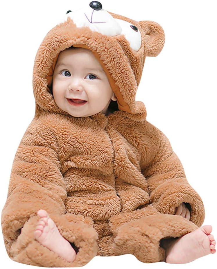 SUJING Newborn Baby Boys Girls Cartoon Bear Ears Warm Fleece Hooded Romper Jumpsuit