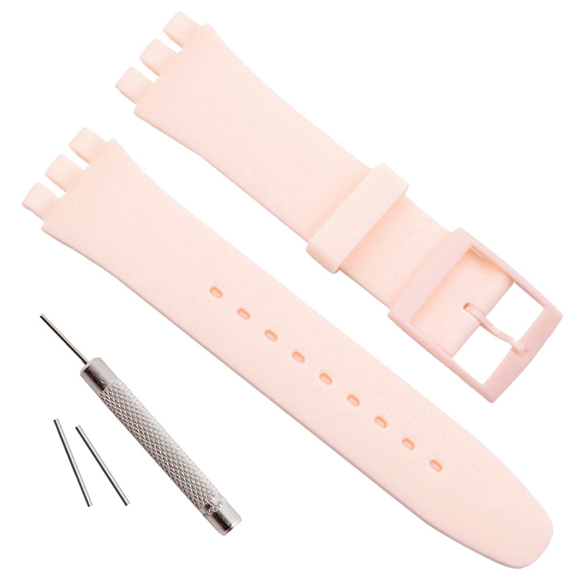 Replacement Waterproof Silicone Rubber Watch Strap Watch Band for Swatch (17mm 19mm 20mm) (17mm, Ivory)