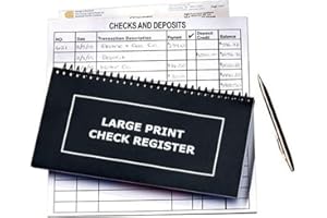 BANDWAGON Jumbo Print Check Register Book - Large Print, Easy-to-Read, Spiral Bound, 56 Pages for Personal Accounting, Easy Transaction Reference, 10"L x 5¼"W