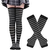 Benefeet Sox Womens Rainbow Striped Knee High Thigh High Socks Arm Warmers Set Fingerless Gloves Halloween Costume