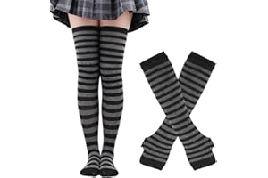 Benefeet Sox Womens Rainbow Striped Knee High Thigh High Socks Arm Warmers Set Fingerless Gloves Halloween Costume