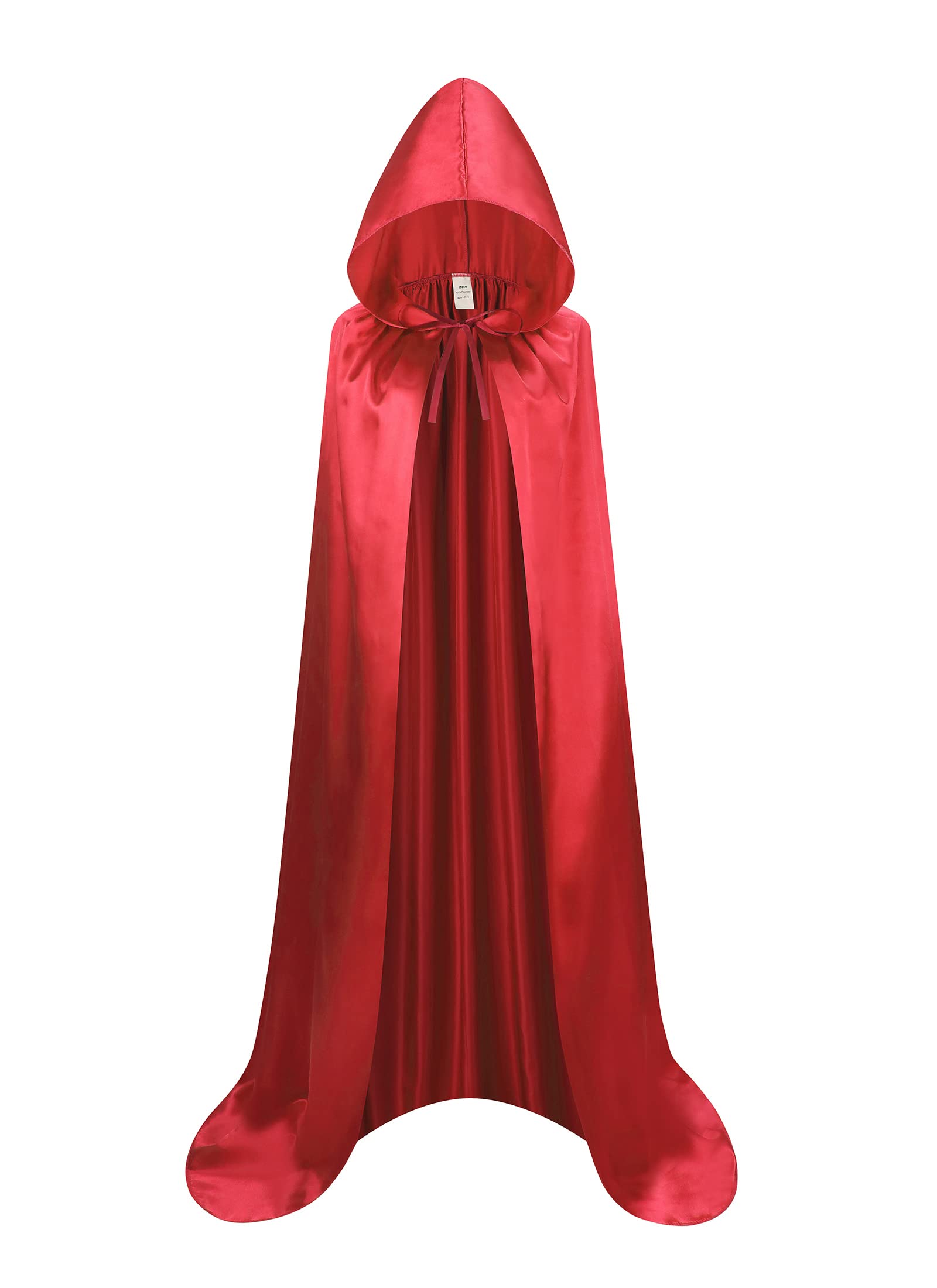 maxToonrain Long Satin Cape with Hood for Adult, Halloween Christmas Unisex Fancy Hooded Cloak (110cm, Red)