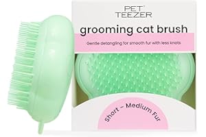 Pet Teezer by Tangle Teezer Cat Brush, De-Shedding Cat Hair Brush for a Gentle, Soothing Groom & Short to Medium Length Fur, Green