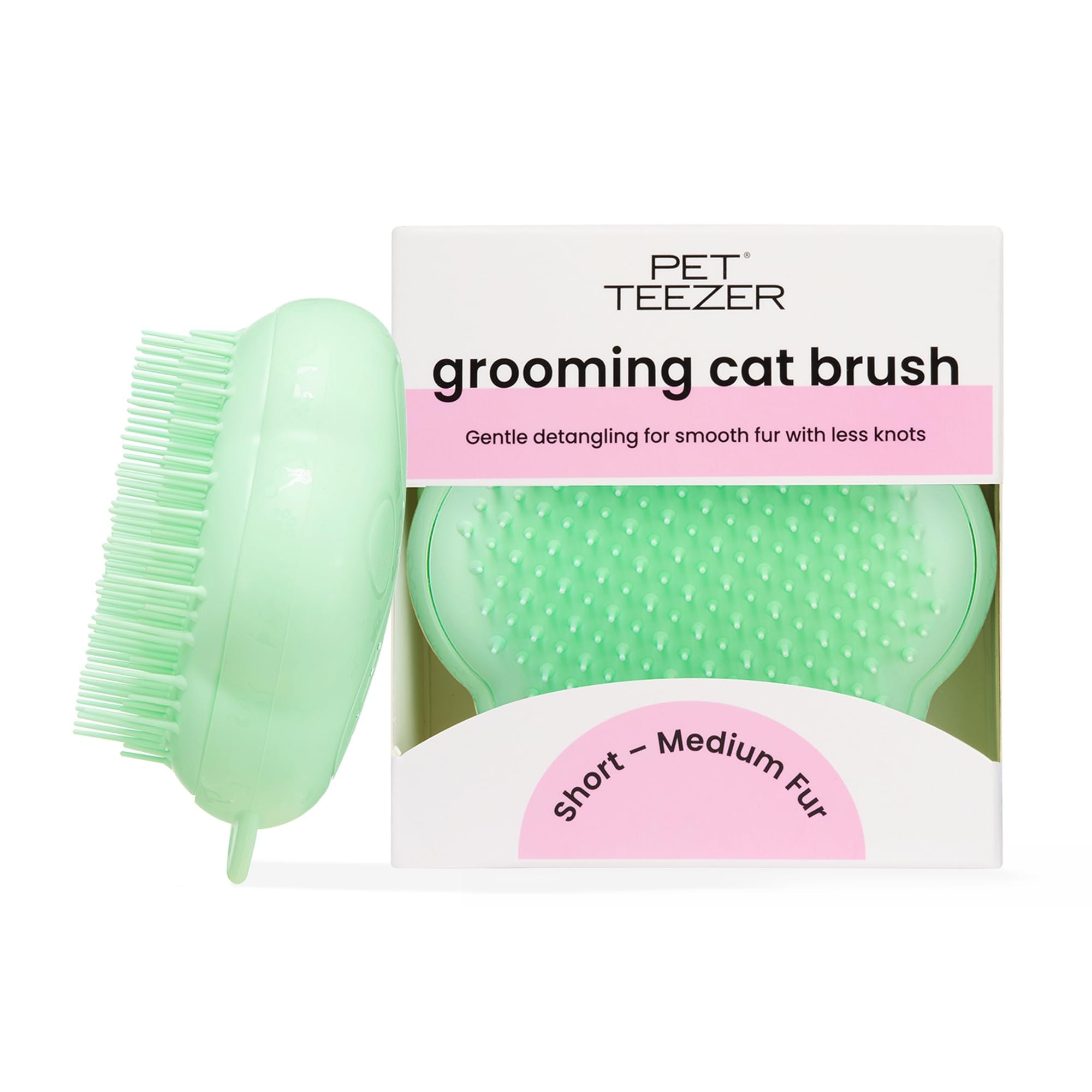 Tangle Teezer Pet Teezer Cat Brush - For Kittens & Cats with Short to Medium Hair - Two-Tiered Grooming Brush for Cats Adds Smoothness & Shine - Green