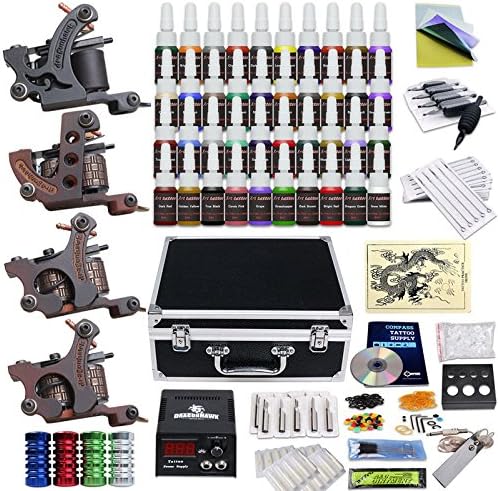 Professional Complete Tattoo Kit 4 Top Machine Gun 40 Color Ink 50 Needles Power Supply
