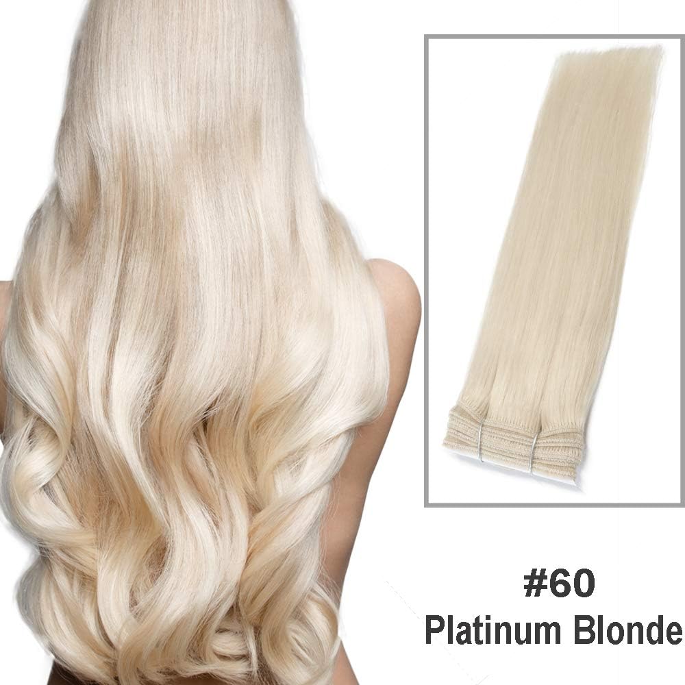 (#60 Platinum Blonde)- 115g Full Head Remy Human Hair Weaves/weft for Sew in or Glue in- Silky Straight-Grade AAA (16")