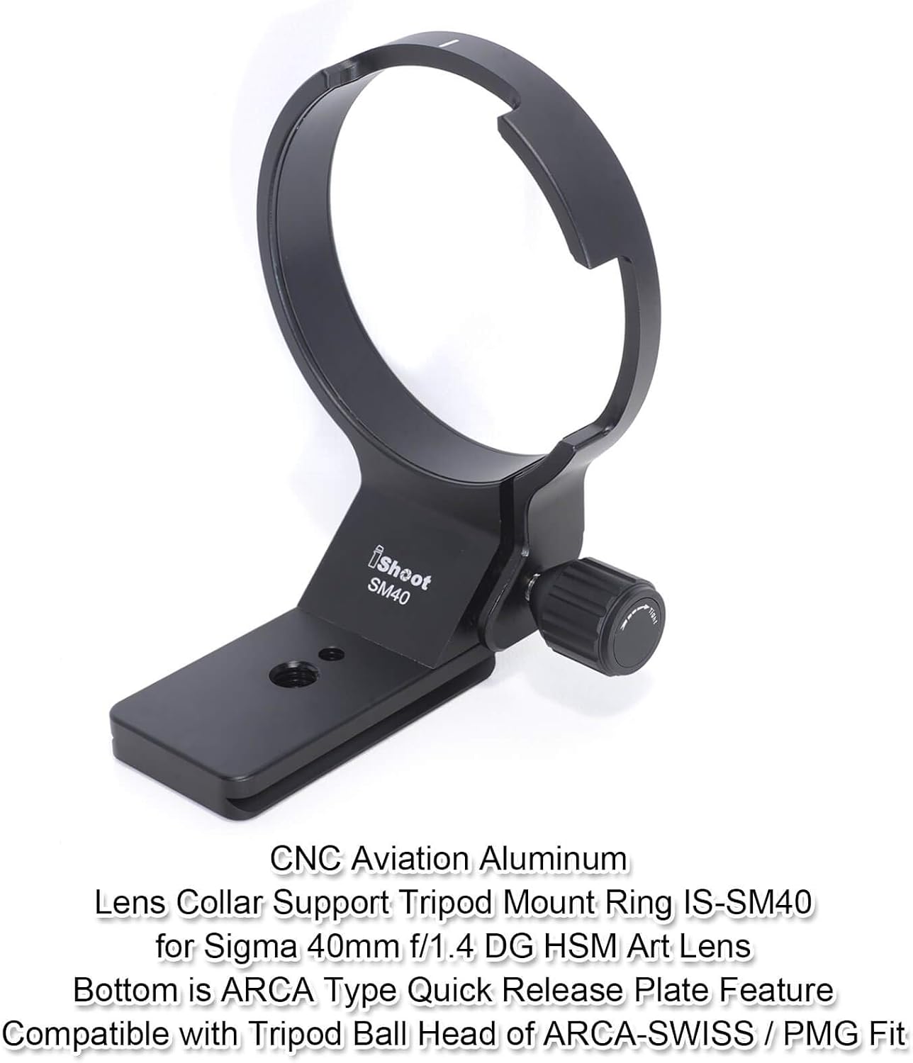 iShoot Lens Collar Support Bracket Holder for Sigma 40mm f/1.4 DG HSM Art, CNC Machined Aluminum - Image 3