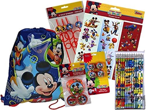Children's Mickey Mouse Clubhouse Party Favors and Cupcake Set for 16 Guests-INCLUDES A BONUS Mickey Mouse Sling Bag for the Birthday Child!