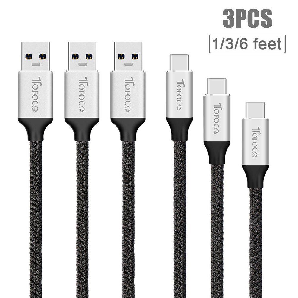 USB-C Phone Charge Cable, Type-C to USB 3.0 Charging Data Line Braided Nylon Power Wire for Samsung Galaxy S8 S8+, Nexus 6P 5X, LG G5 V20, HTC 10, Google Pixel and More-3PCS 3ft x 1, 6ft x 1, 1ft x 1