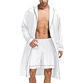 SWOMOG Men's Satin Robe Silky Kimono Bathrobe with Shorts Set Lightweight Soft Loungewear Nightwear