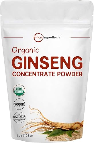 Maximum Strength Organic Ginseng Root 200:1 Powder, 4 Ounce, with Active Ginsenosides to Support Energy, Immune, Mental Health and Physical Performance, No Irradiated, No GMOs and Vegan Friendly
