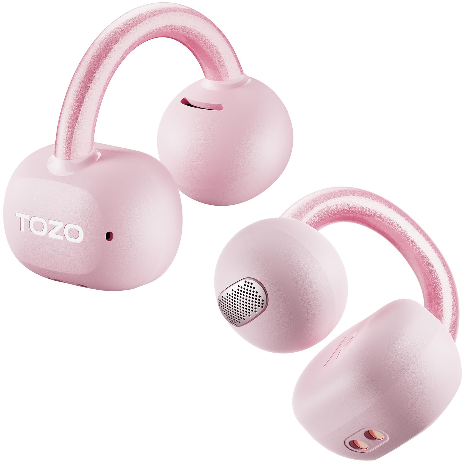 Photo 1 of TOZO OpenEarRing True Open Ear Headphones, Lightweight Comfort Open Ear Clip Wireless Earbuds, 40H Play Bluetooth 5.4 Headphones with Smart Digital Display Design Fit Sports Running, Workout Rose Gold