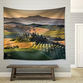 Scenic Tuscany Landscape with Rolling Hills and Valleys in Golden Morning Light, Val d Orcia, Italy - Fabric Wall Tapestry Home Decor - 51x60 inches