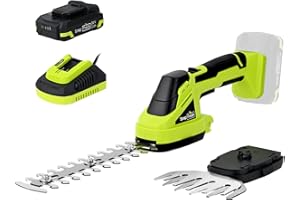 SnapFresh 20V Hedge Trimmer Cordless, 2 in 1 8.67" Electric Shrub Trimmer and 4.72” Grass Shears with 2.0Ah Battery and Charg