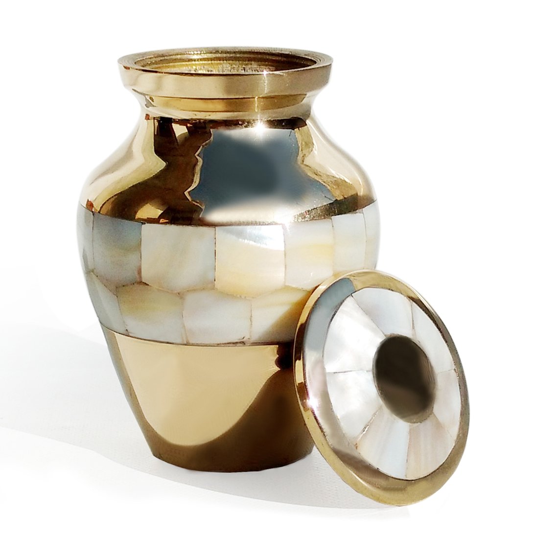 Cremation Urns Elite Mother Of Pearl Keepsake, Brass Funeral Urn