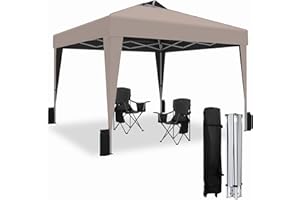 SANWAY 10x10 Pop Up Canopy Tent, One-Button Instant Setup, Easy Outdoor Sun Shade for Events, Gazebo with Vinyl Coated Top for Camping, Parties, Beach Tent- Beige(Vinyl)