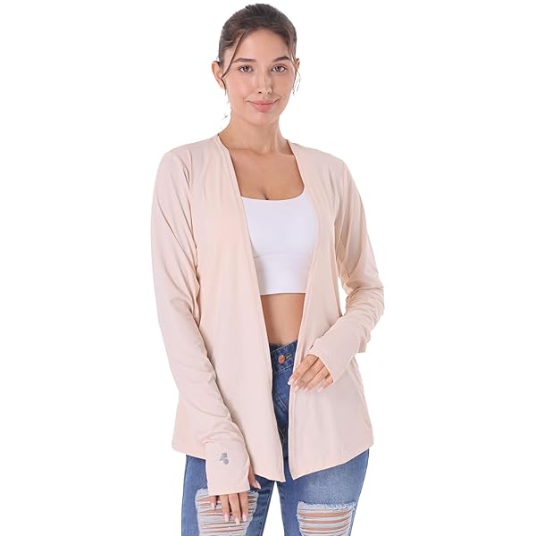 MAISON MISFITS 15 WOMENS LIGHTWEIGHT SUMMER CARDIGAN RASH GUARD UPF 50 LONG SLEEVE UV SHIRT WITH POCKETS THUMB HOLE BEIGE, XX-LARGE