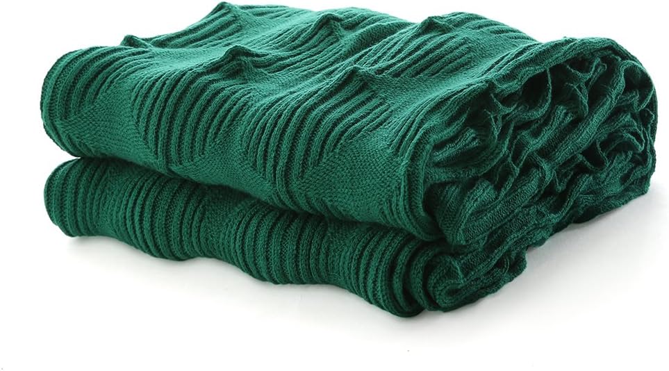 VVFamily Knitted Blanket Throw Lightweight Home Everyday Decorative Blankets Super Soft Premium Pattern Knitting Throws Bedspread, Peacock Green 40 x 80 Inch