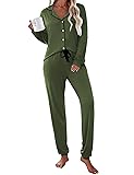 Ekouaer Pajamas Set Long Sleeve Sleepwear Womens