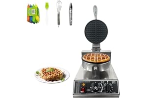FESTISOUL Commercial Waffle Maker, 1200W Stainless Steel Nonstick Round Waffle Iron with 122℉ to 572℉ Temp Range & Time Control, for Household Bakeries Snack Bar