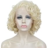 Aimole Short Curly Lace Front Wigs Blonde Women Wig Synthetic Hair Cosplay Costume Halloween Party Daily Everyday Wear Wig Heat Resistant (613 Blonde)
