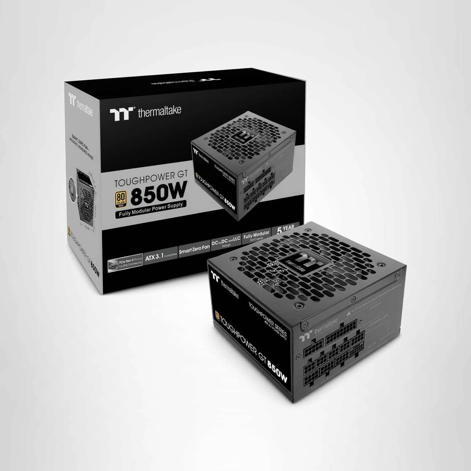 Thermaltake Toughpower GT 850W ATX 3.1 Standard Power Supply; 80 Plus Gold Efficiency; Smart Zero Fan; Native 450W PCIe 5.1 Connector; PS-TPT-0850FNFAGU-3; 5 Year Warranty