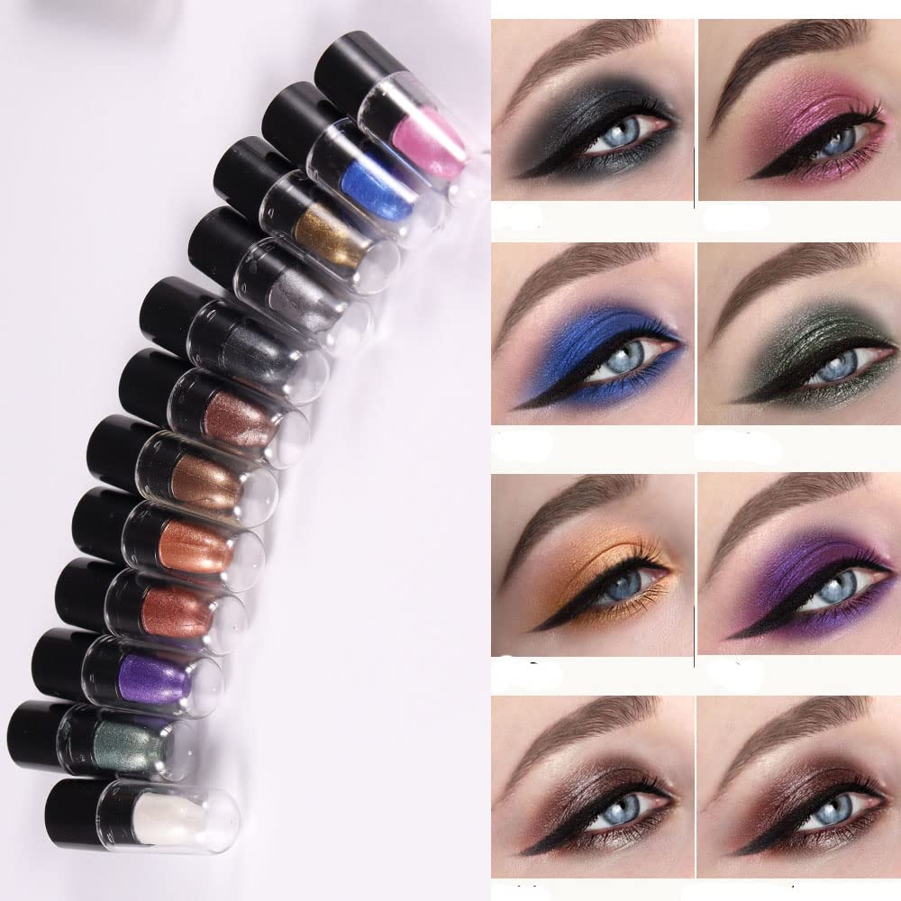 AMY'S DIARY 12 Colors Glitter Eyeshadow Stick Pen Makeup Set, Smoky Eye Shadow Pencil Crayon DNM Waterproof Gold Gray Silver White Blue Brown Green Cream Eye Glitter Eyeshadow Stick Set