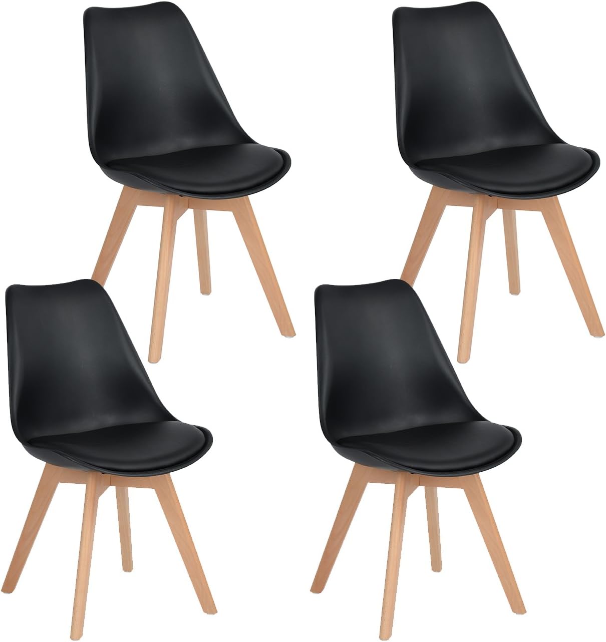 Innovareds Dining Chairs Set of 8 Modern Stylish Tulip PU Leather Seat Retro Dining Room Stool Grey Green Yellow Red Black (Black)