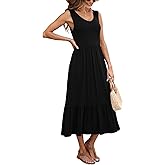 BELAROI Womens Plus Size Maxi Dress Sundress Summer Casual Sleeveless V Neck Tiered Long Dresses Pockets Beach