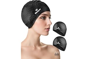 WINSYNE 2 Pack Unisex Silicone Swim Cap for Women Men, Large Size Swimming Caps for Long Hair/Braids to Keep Hair Dry, Waterproof Bathing Caps for Swimming with Ear Plugs & Nose Clip Set