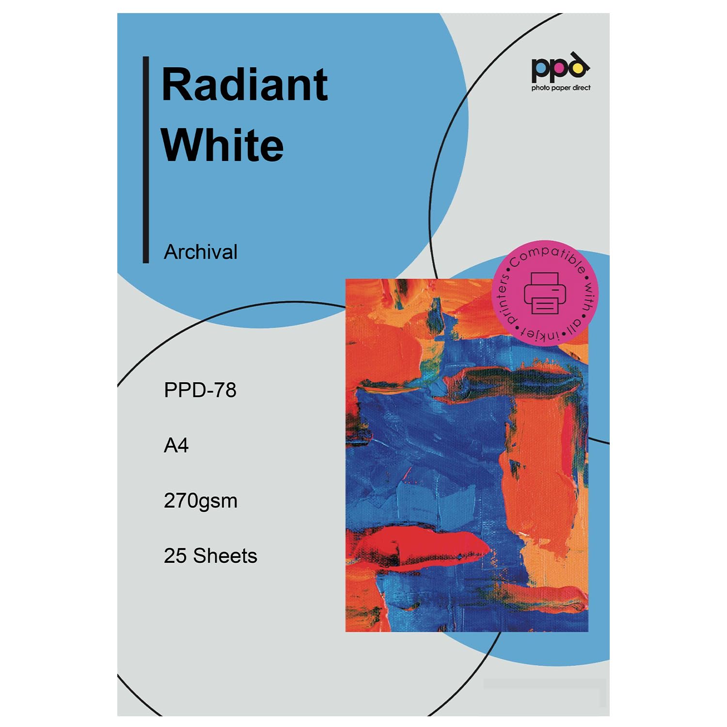 PPD 25 Sheets A4 Inkjet Fine Art Radiant White Giclee Paper, Archival (270 GSM) PPD-78-25