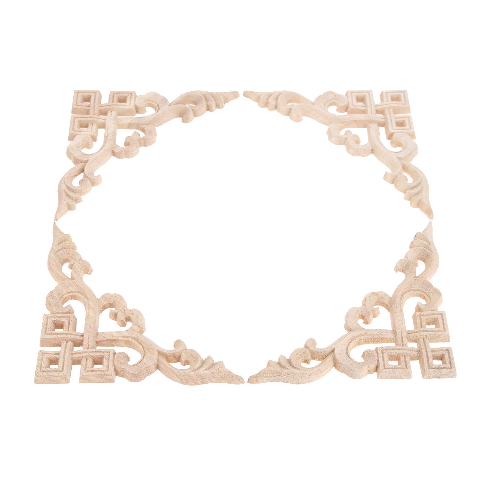4Pcs Square Hollow Design Wood Carved Furniture Corner Applique Onlay Antique & Modern Doors, Walls Ornamental 12cm